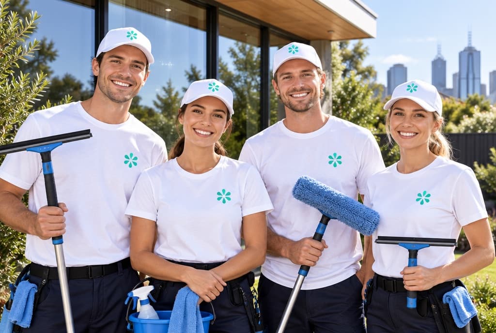 The Beqiraj Cleaning team in front of a Melbourne home